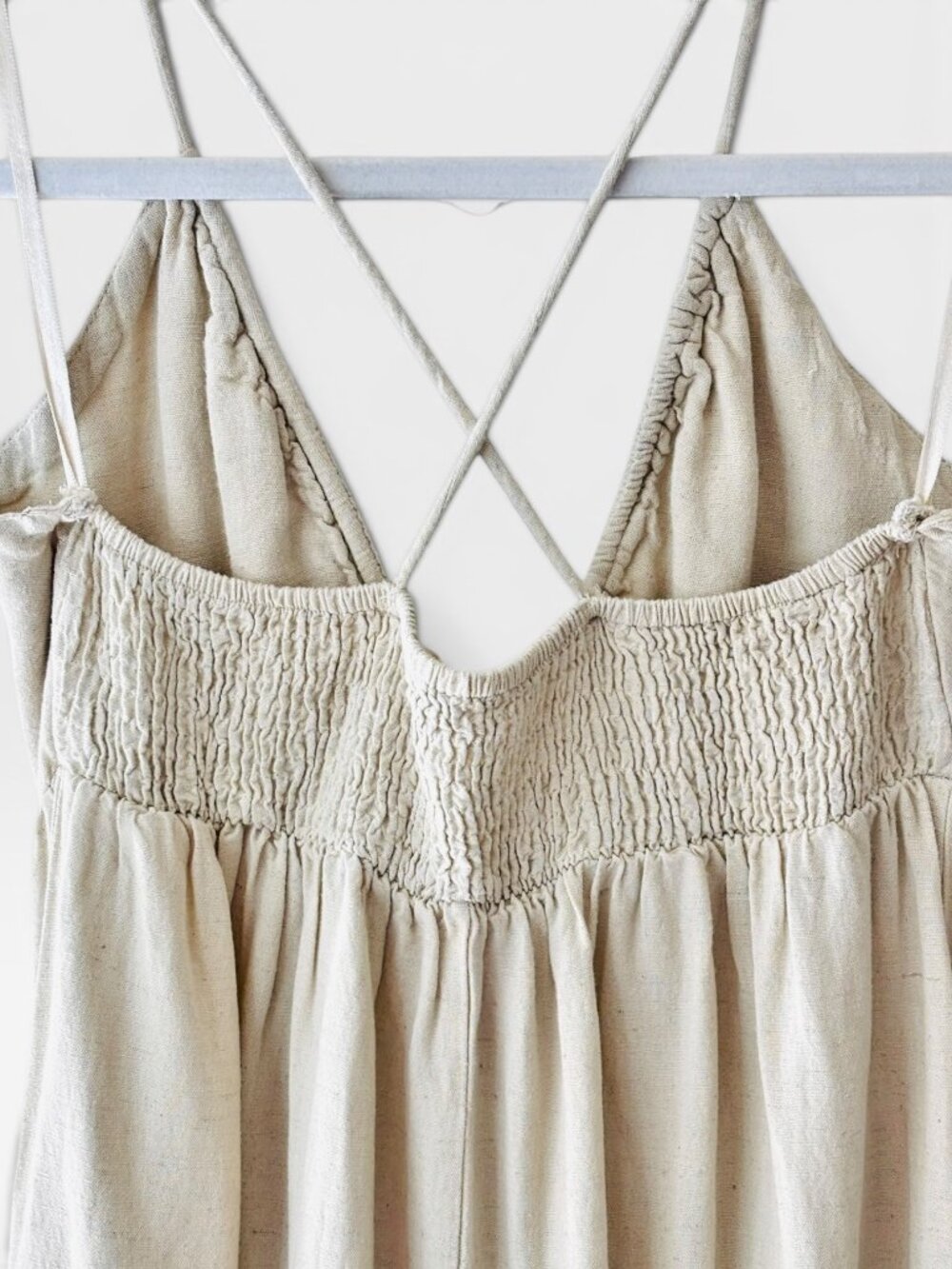 Sim & Sam Beige Linen Blend Boho Maxi Dress Crisscross Back Size Medium - Picture 5 of 13